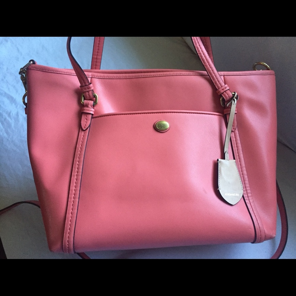 Auth Coach Crossbody Handbag Purse Salmon Colored - Picture 2 of 8